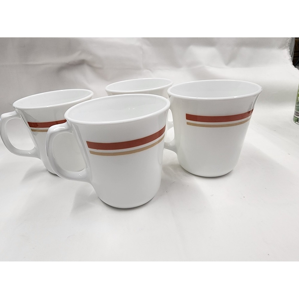 4 Vintage Coffee/Tea Cups Corelle by Chestnut Cinnamon stripe by Corning 1980's